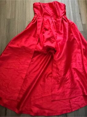 Anthropologie Hutch Strapless Satin High-Low Dress! Has pullings on dress. See